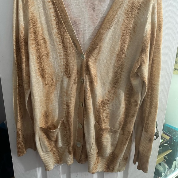 Womens Chico’s Cardigan V-Neck Sweater Button Up Gold/Tan/White Size 2 - Picture 6 of 12